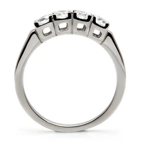 High polished (no plating) Stainless Steel Ring with AAA Grade CZ in Clear for Women Style TK047