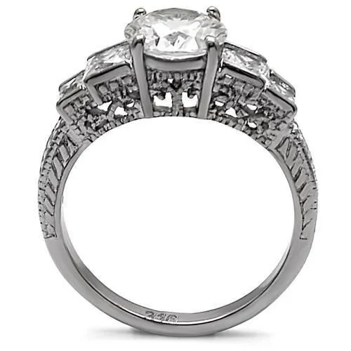 High polished (no plating) Stainless Steel Ring with AAA Grade CZ in Clear for Women Style TK057