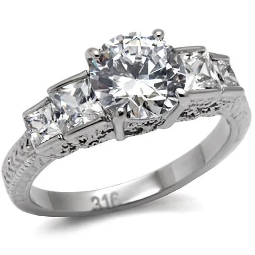 High polished (no plating) Stainless Steel Ring with AAA Grade CZ in Clear for Women Style TK057