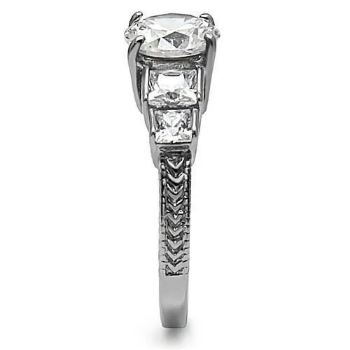 High polished (no plating) Stainless Steel Ring with AAA Grade CZ in Clear for Women Style TK057