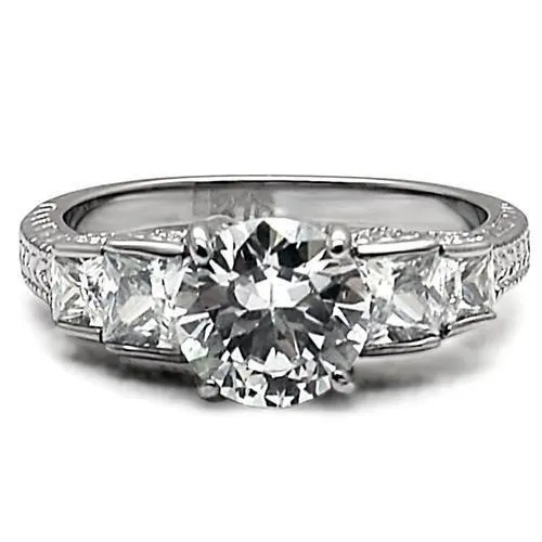 High polished (no plating) Stainless Steel Ring with AAA Grade CZ in Clear for Women Style TK057