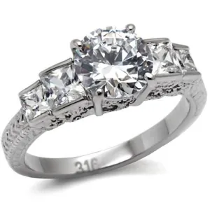 High polished (no plating) Stainless Steel Ring with AAA Grade CZ in Clear for Women Style TK057