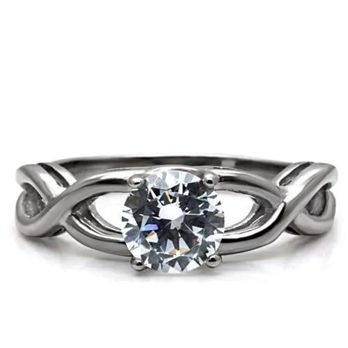 High polished (no plating) Stainless Steel Ring with AAA Grade CZ in Clear for Women Style TK065