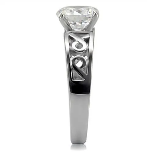 High polished (no plating) Stainless Steel Ring with AAA Grade CZ in Clear for Women Style TK069