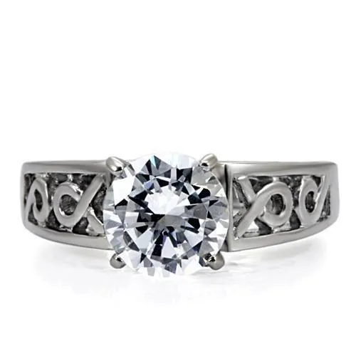 High polished (no plating) Stainless Steel Ring with AAA Grade CZ in Clear for Women Style TK069