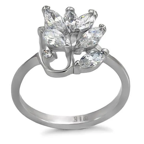 High polished (no plating) Stainless Steel Ring with AAA Grade CZ in Clear for Women Style TK075