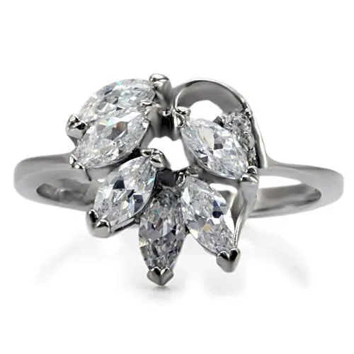 High polished (no plating) Stainless Steel Ring with AAA Grade CZ in Clear for Women Style TK075