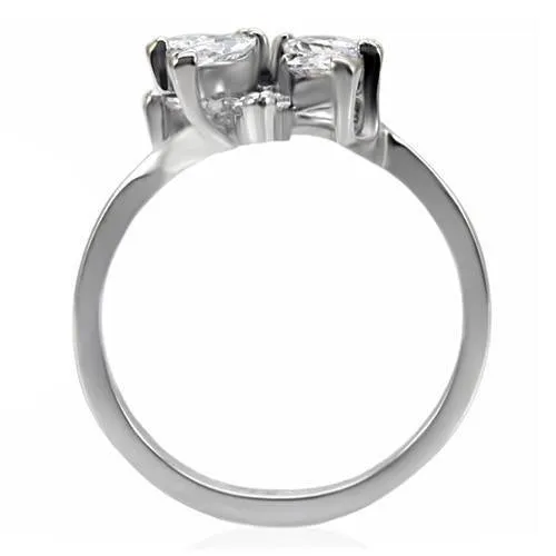High polished (no plating) Stainless Steel Ring with AAA Grade CZ in Clear for Women Style TK075