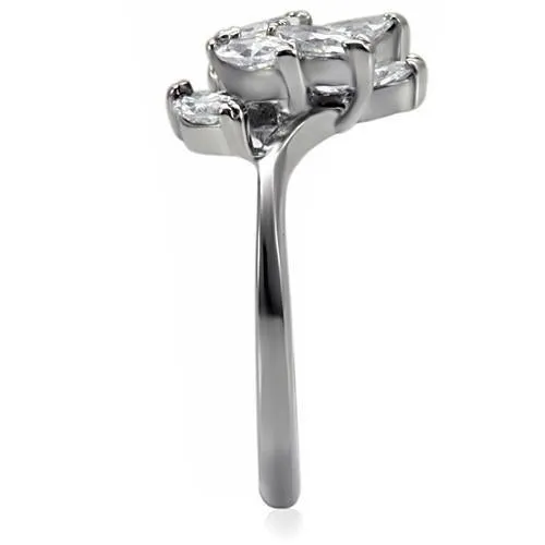 High polished (no plating) Stainless Steel Ring with AAA Grade CZ in Clear for Women Style TK075