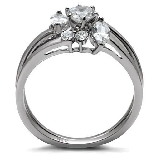 High polished (no plating) Stainless Steel Ring with AAA Grade CZ in Clear for Women Style TK096