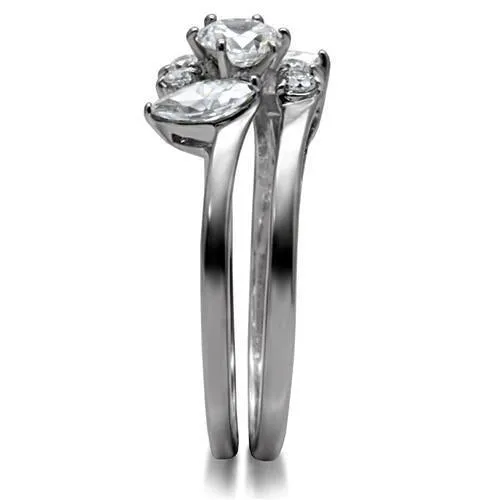 High polished (no plating) Stainless Steel Ring with AAA Grade CZ in Clear for Women Style TK096