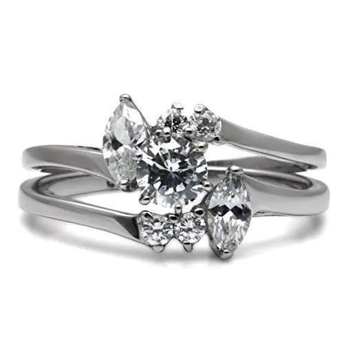 High polished (no plating) Stainless Steel Ring with AAA Grade CZ in Clear for Women Style TK096