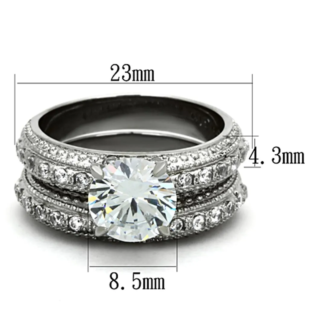 High polished (no plating) Stainless Steel Ring with AAA Grade CZ in Clear for Women Style TK1228