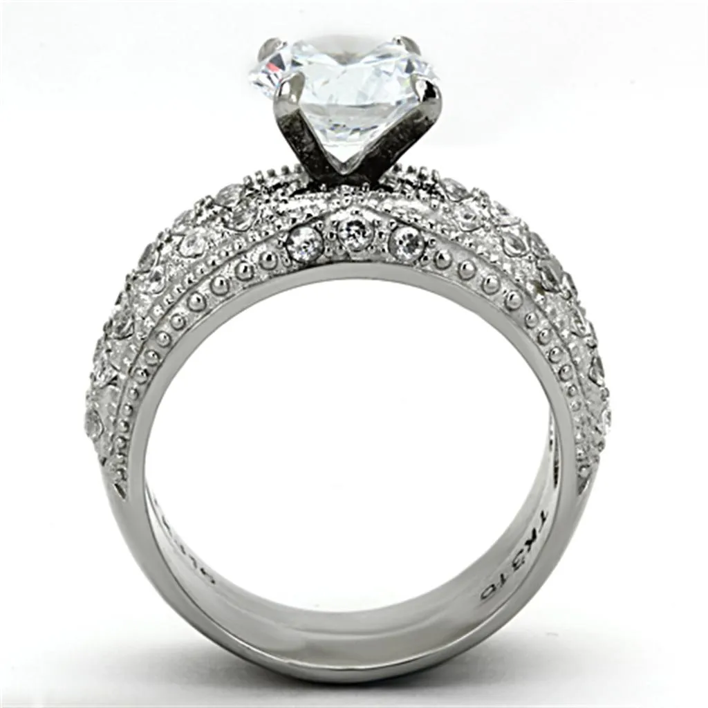 High polished (no plating) Stainless Steel Ring with AAA Grade CZ in Clear for Women Style TK1228