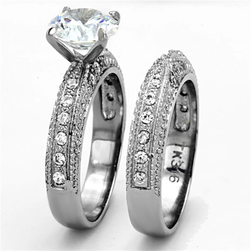 High polished (no plating) Stainless Steel Ring with AAA Grade CZ in Clear for Women Style TK1228