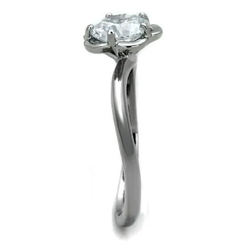 High polished (no plating) Stainless Steel Ring with AAA Grade CZ in Clear for Women Style TK1540