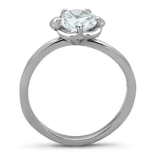High polished (no plating) Stainless Steel Ring with AAA Grade CZ in Clear for Women Style TK1540