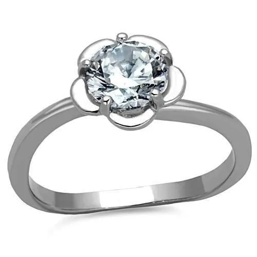 High polished (no plating) Stainless Steel Ring with AAA Grade CZ in Clear for Women Style TK1540