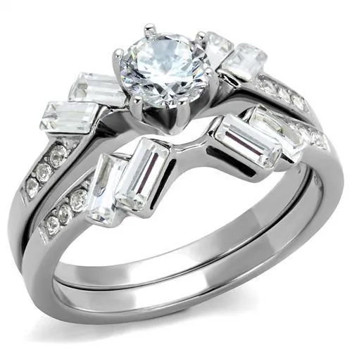 High polished (no plating) Stainless Steel Ring with AAA Grade CZ in Clear for Women Style TK1856