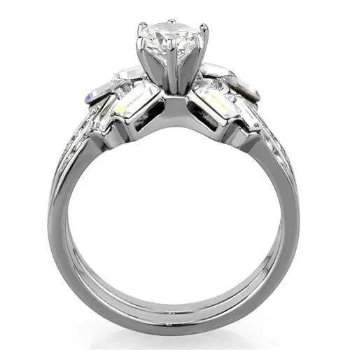 High polished (no plating) Stainless Steel Ring with AAA Grade CZ in Clear for Women Style TK1856