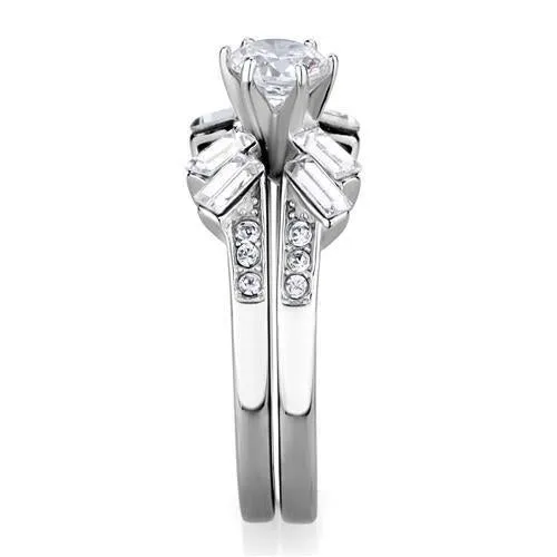 High polished (no plating) Stainless Steel Ring with AAA Grade CZ in Clear for Women Style TK1856