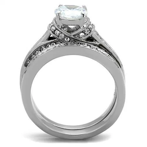 High polished (no plating) Stainless Steel Ring with AAA Grade CZ in Clear for Women Style TK1919