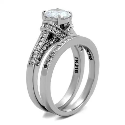 High polished (no plating) Stainless Steel Ring with AAA Grade CZ in Clear for Women Style TK1919