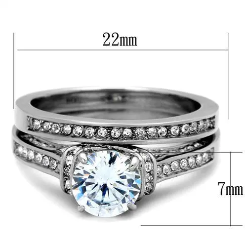 High polished (no plating) Stainless Steel Ring with AAA Grade CZ in Clear for Women Style TK1919