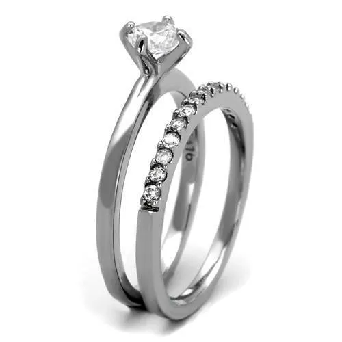 High polished (no plating) Stainless Steel Ring with AAA Grade CZ in Clear for Women Style TK2115