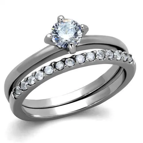High polished (no plating) Stainless Steel Ring with AAA Grade CZ in Clear for Women Style TK2115