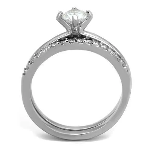 High polished (no plating) Stainless Steel Ring with AAA Grade CZ in Clear for Women Style TK2115