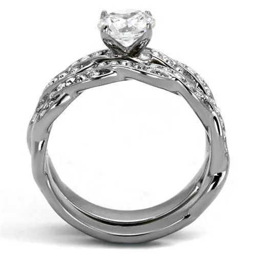 High polished (no plating) Stainless Steel Ring with AAA Grade CZ in Clear for Women Style TK2475