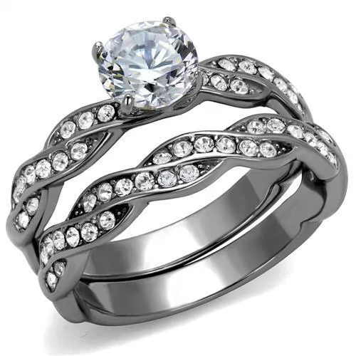 High polished (no plating) Stainless Steel Ring with AAA Grade CZ in Clear for Women Style TK2475