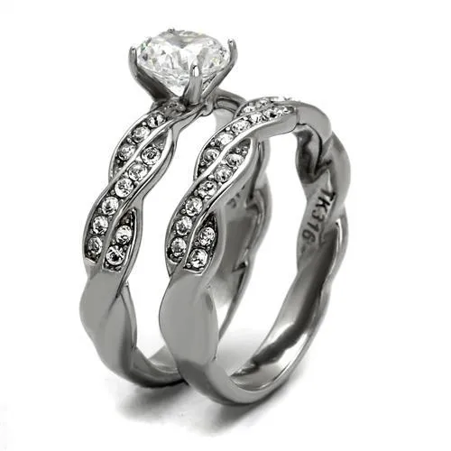 High polished (no plating) Stainless Steel Ring with AAA Grade CZ in Clear for Women Style TK2475