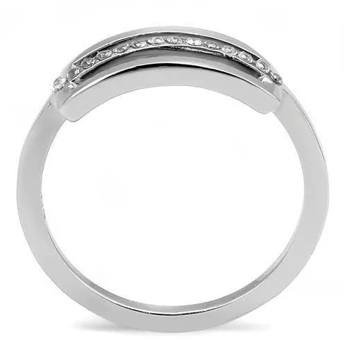 High polished (no plating) Stainless Steel Ring with AAA Grade CZ in Clear for Women Style TK3177