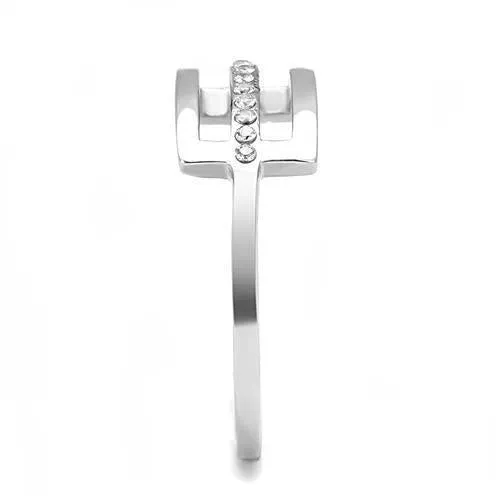 High polished (no plating) Stainless Steel Ring with AAA Grade CZ in Clear for Women Style TK3177