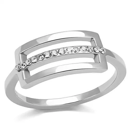 High polished (no plating) Stainless Steel Ring with AAA Grade CZ in Clear for Women Style TK3177