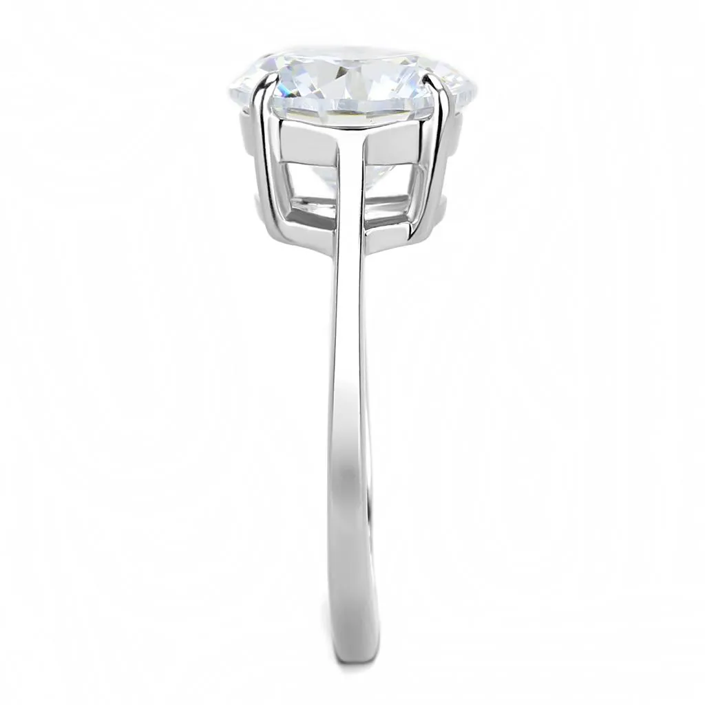 High polished (no plating) Stainless Steel Ring with AAA Grade CZ in Clear for Women Style TK3428