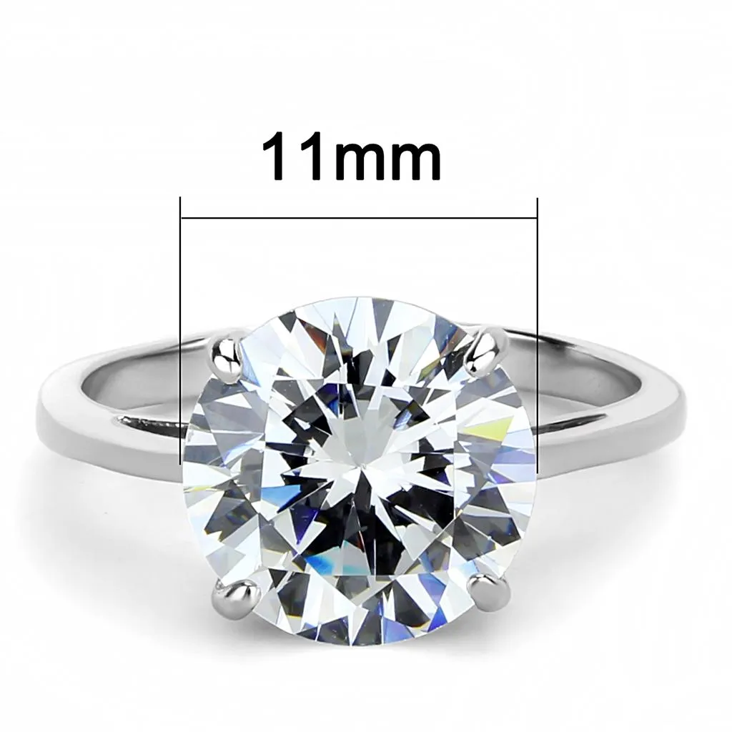 High polished (no plating) Stainless Steel Ring with AAA Grade CZ in Clear for Women Style TK3428