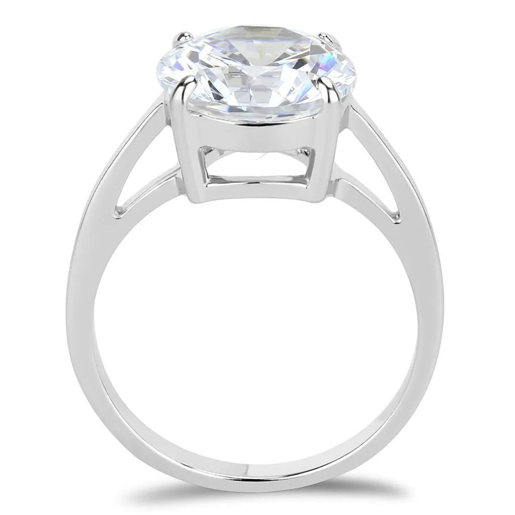 High polished (no plating) Stainless Steel Ring with AAA Grade CZ in Clear for Women Style TK3428