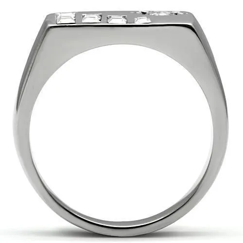 High polished (no plating) Stainless Steel Ring with AAA Grade CZ in Clear for Women Style TK481