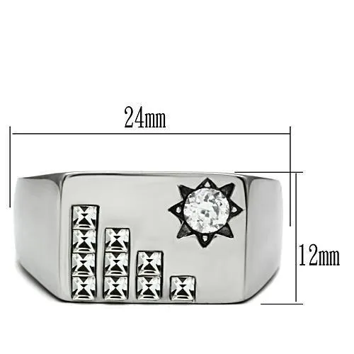 High polished (no plating) Stainless Steel Ring with AAA Grade CZ in Clear for Women Style TK481