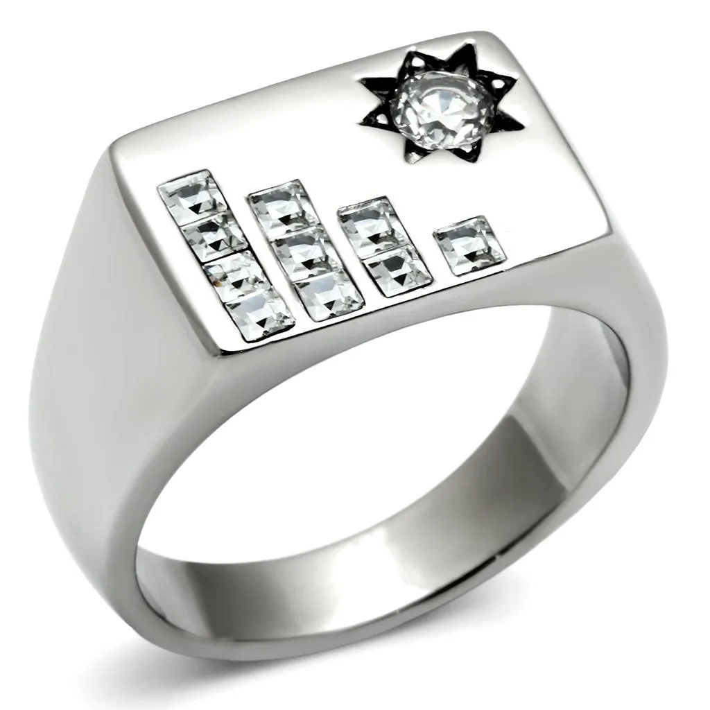 High polished (no plating) Stainless Steel Ring with AAA Grade CZ in Clear for Women Style TK481