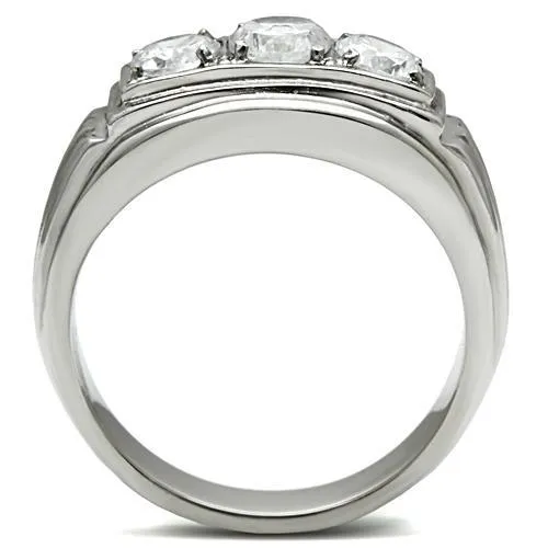 High polished (no plating) Stainless Steel Ring with AAA Grade CZ in Clear for Women Style TK491