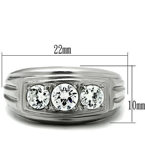 High polished (no plating) Stainless Steel Ring with AAA Grade CZ in Clear for Women Style TK491