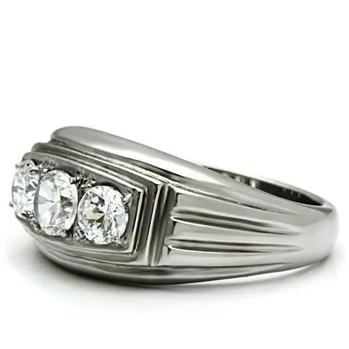 High polished (no plating) Stainless Steel Ring with AAA Grade CZ in Clear for Women Style TK491