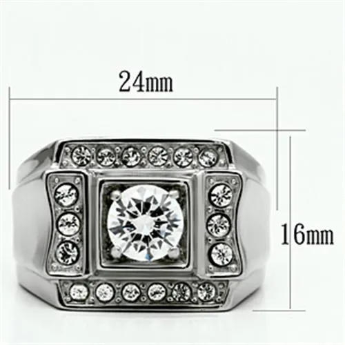 High polished (no plating) Stainless Steel Ring with AAA Grade CZ in Clear for Women Style TK593