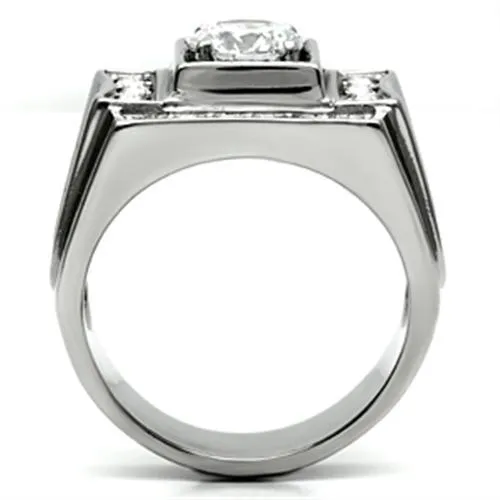 High polished (no plating) Stainless Steel Ring with AAA Grade CZ in Clear for Women Style TK593