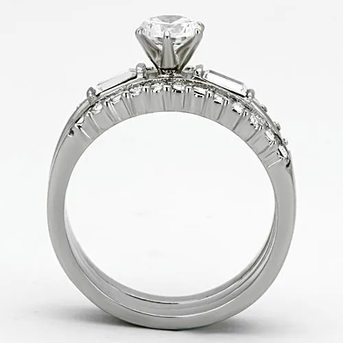 High polished (no plating) Stainless Steel Ring with AAA Grade CZ in Clear for Women Style TK973