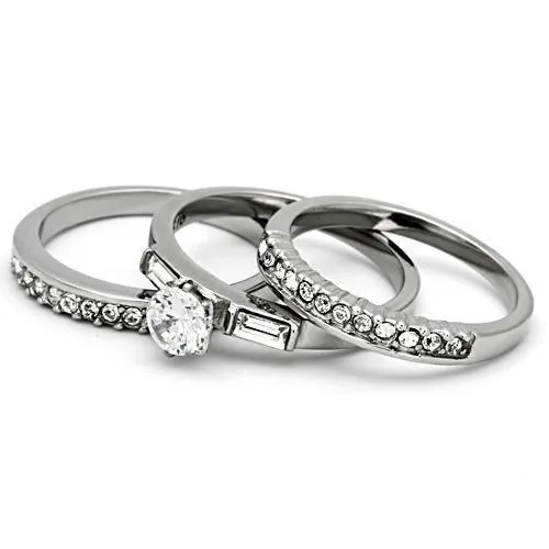 High polished (no plating) Stainless Steel Ring with AAA Grade CZ in Clear for Women Style TK973